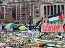 Columbia reinstated Gaza Solidarity Encampment Palestinian flags.jpg